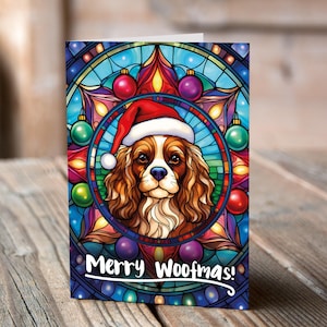 Carte de Noël Cavalier King Charles Spaniel dans un bonnet de Noel