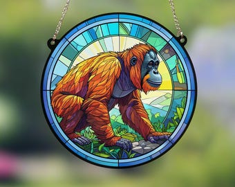 Orangutan Stained Glass Effect Suncatcher
