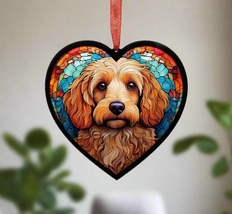 Cockapoo Stained Glass Pattern Cockapoo Stained Glass Effect Heart Suncatcher - Etsy