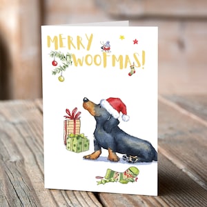 Teckel zwarte kerstkaart