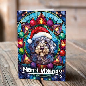 Carte de Noël Labradoodle Gray dans un bonnet de Noel