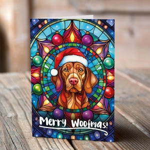 Carte de Noël Vizsla dans un bonnet de Noel