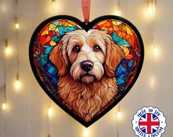 Łapacz słońca w kształcie serca witraż Goldendoodle