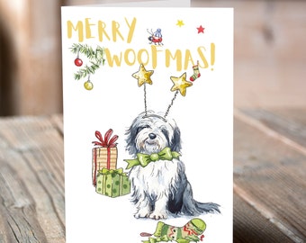Carte de Noël Bearded Collie