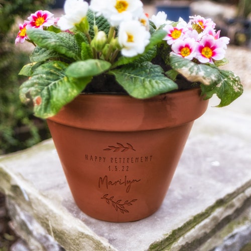 Personalised Engraved Retirement Terracotta Flower Pot Custom Etsy UK
