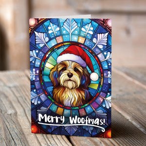 Cartão de Natal Terrier Tibetano com Chapéu de Papai Noel