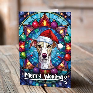 Carte de Noël Whippet dans un bonnet de Noel