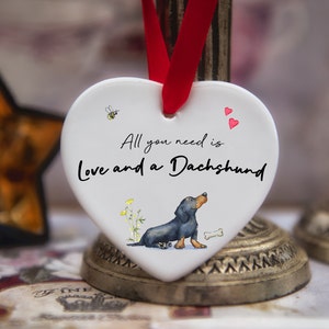 Love and a Dachshund Ceramic Heart