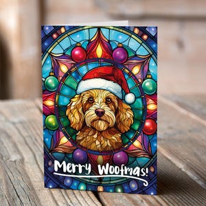 Carte de Noël Cockapoo Golden dans un bonnet de Noel