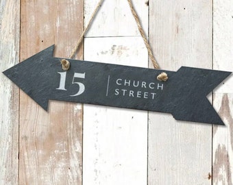 House Number & Street Engraved Arrow Slate