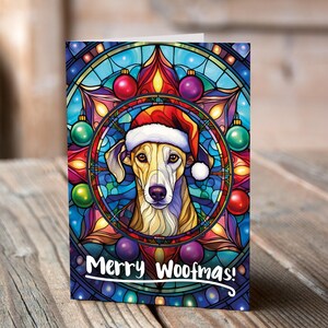 Carte de Noël Lurcher dans un bonnet de Noel
