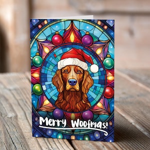 Carte de Noël Setter rouge dans un bonnet de Noel