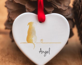 Personalised Yellow Dog Ceramic Heart - Decorations for Life