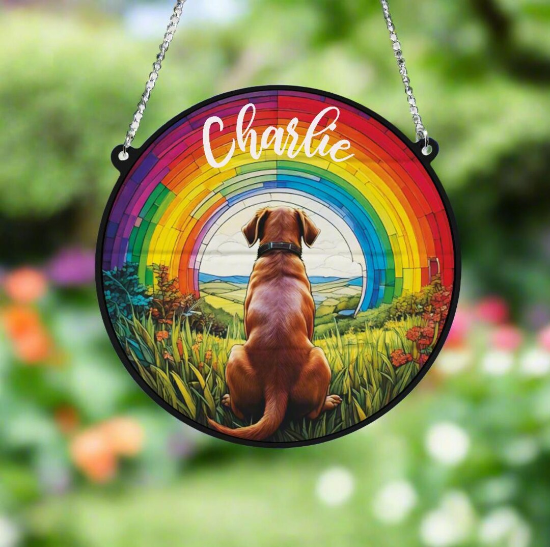 Labrador Bridge Labrador Rainbow Bridge Personalised Stained Glass Effect Suncatcher ...