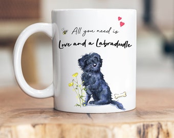 Tazza in ceramica nera Love and a Labradoodle
