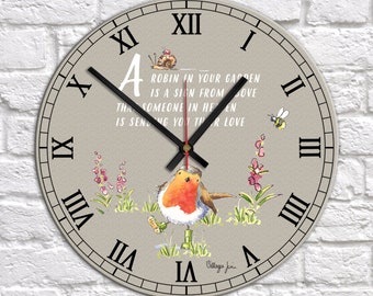 Robin in the Garden Clock