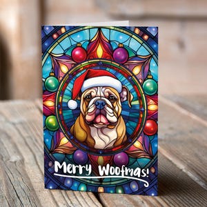 Carte de Noël Bouledogue dans un bonnet de Noel