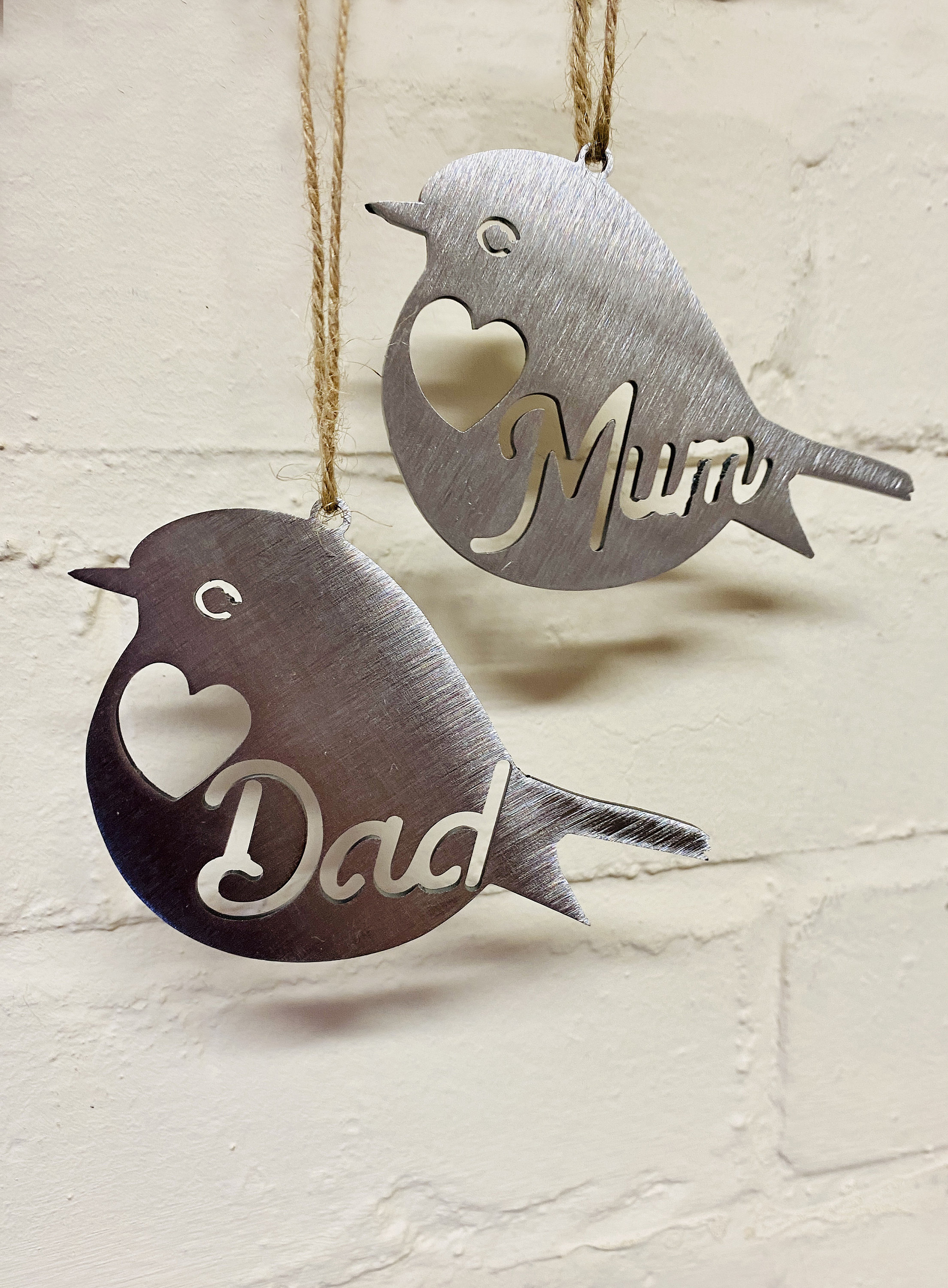 Mum & Dad Mini Steel Robin Duo - Etsy UK