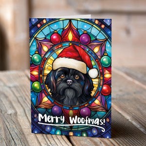 Carte de Noël Shih Tzu Black dans un bonnet de Noel