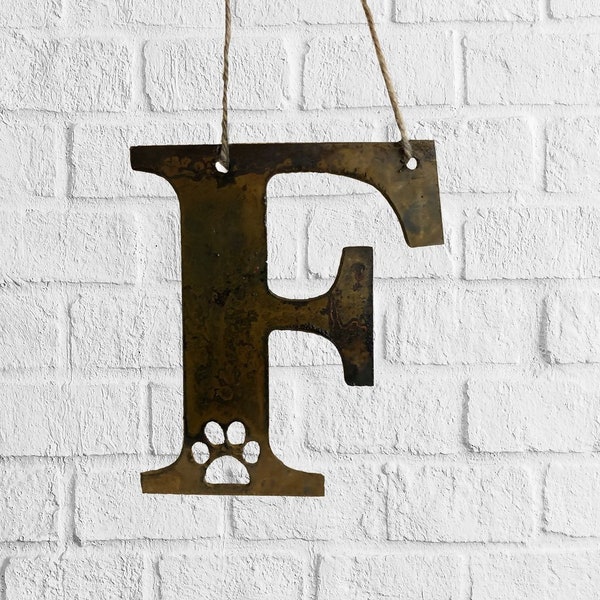 Initial with Paw Print - Rustic Rusted Garden Sign / Garden Ornament / Rusty Metal Letter/ Metal Garden Sculpture / Metal Art