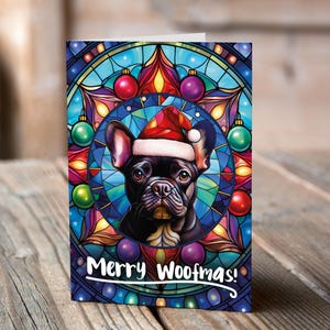 Carte de Noël Bouledogue français dans un chapeau de Père Noël