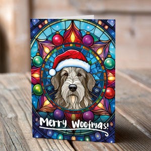 Carte de Noël Deerhound écossais dans un chapeau de père Noël