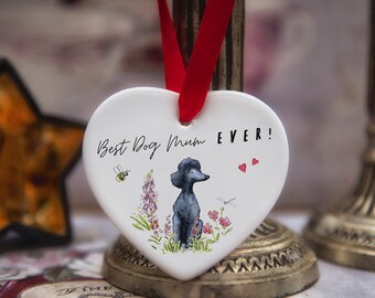 Best Dog Mum Poodle Black Ceramic Heart