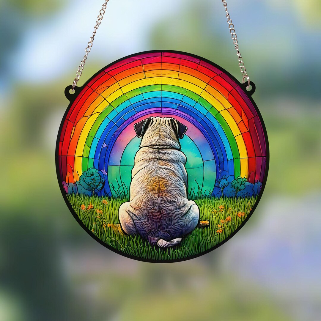 Pug Rainbow Bridge Stained Glass Effect Suncatcher Etsy UK