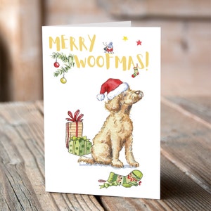 Carte de Noël jaune Labradoodle