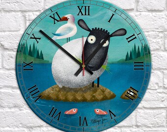 Ferry à travers le Jersey - Sheepies Art Clock