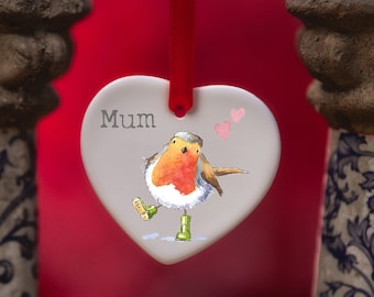 Mum Robin Ceramic Heart