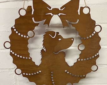 Collie Dog Festive Wreath - Rustic Festive Decoration - Solid Steel