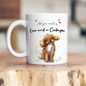 Mug en céramique marron et blanc Love and a Cockapoo