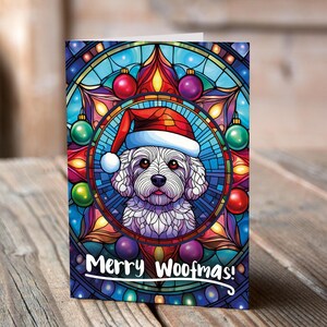 Carte de Noël Bichon frisé dans un bonnet de Noel