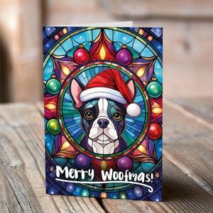 Carte de Noël Terrier de Boston dans un bonnet de Noel