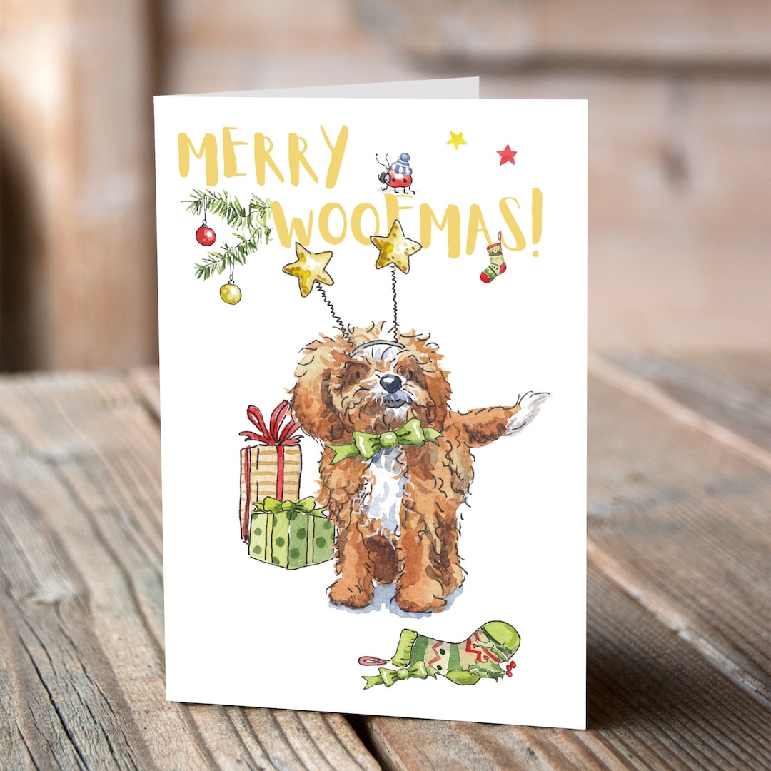 Cavapoo Red & White Christmas Card - Etsy