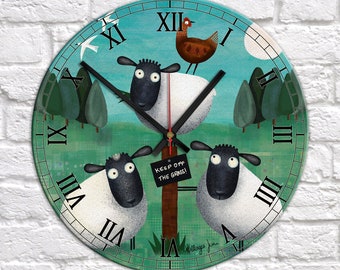 Keep Off The Grass - Sheepies Art Clock