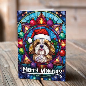 Carte de Noël Lhassa Apso avec un bonnet de Noel