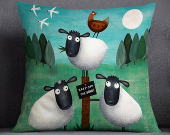 Keep Off The Grass - Sheepies Art Cushion