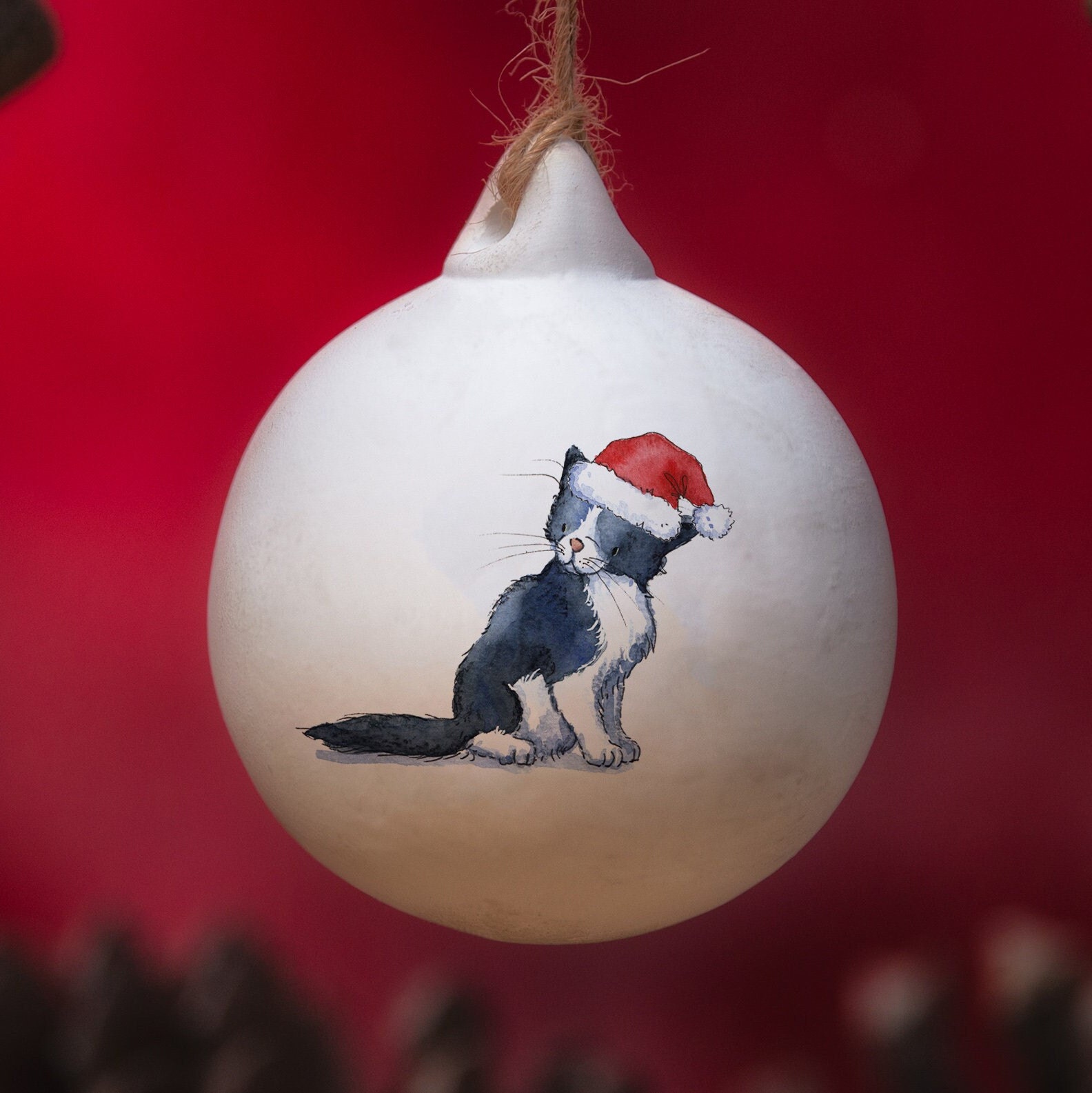 Cat Black & White Ceramic Bauble