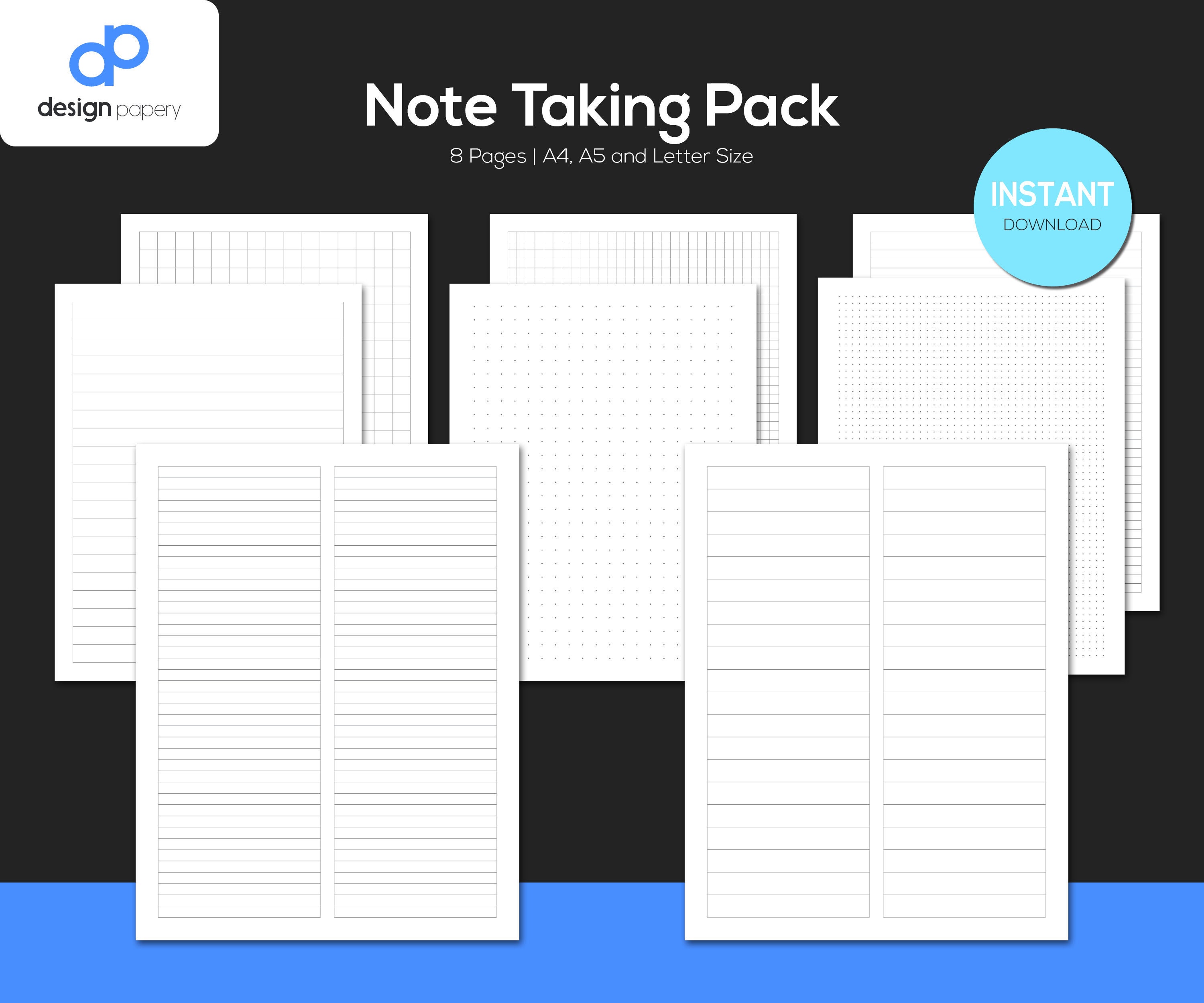 Note Taking Pack Note Paper Printable Paper Graph Paper - Etsy