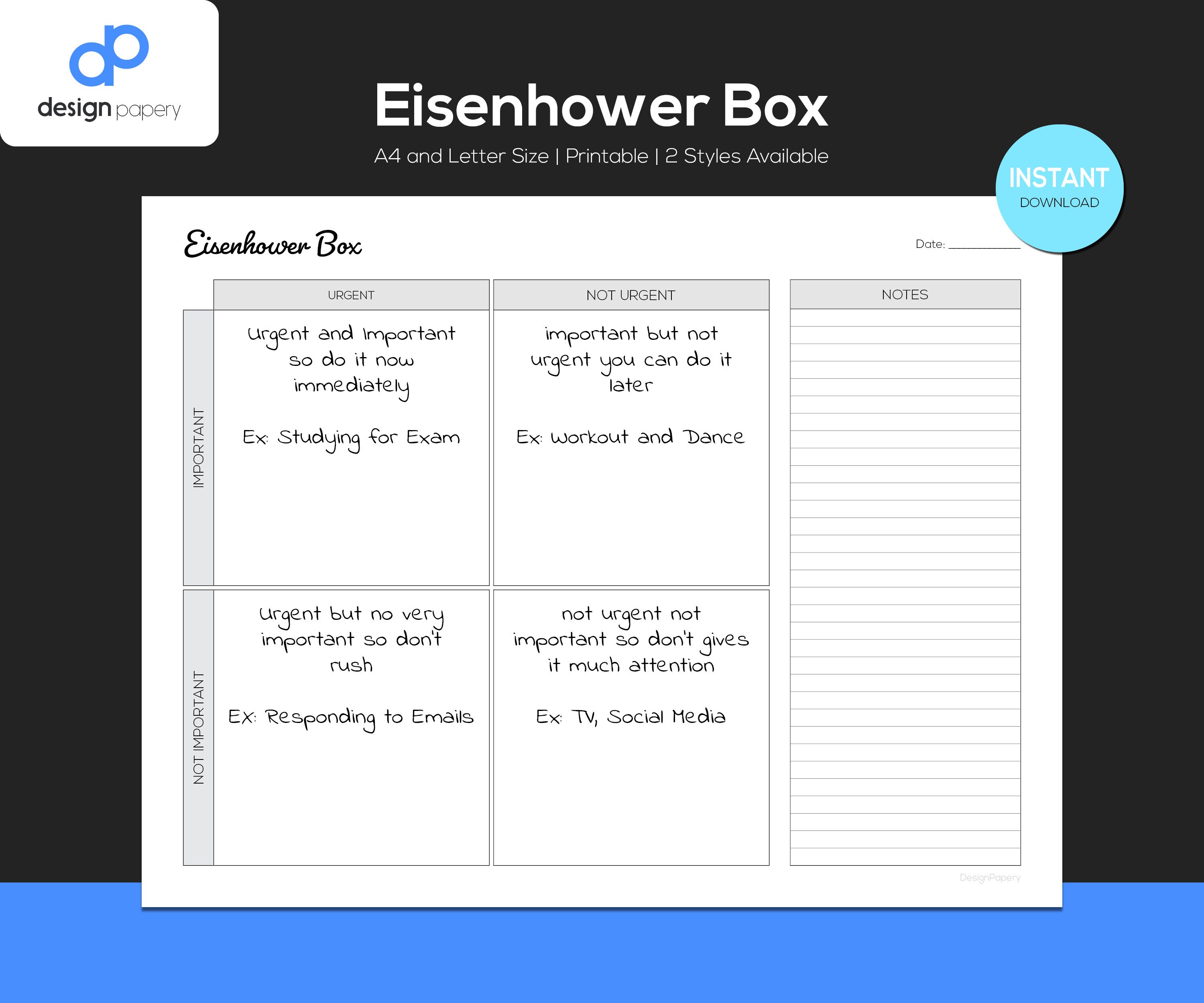 Eisenhower’s Strategy, Eisenhower Box, Decision Matrix, Time Management ...