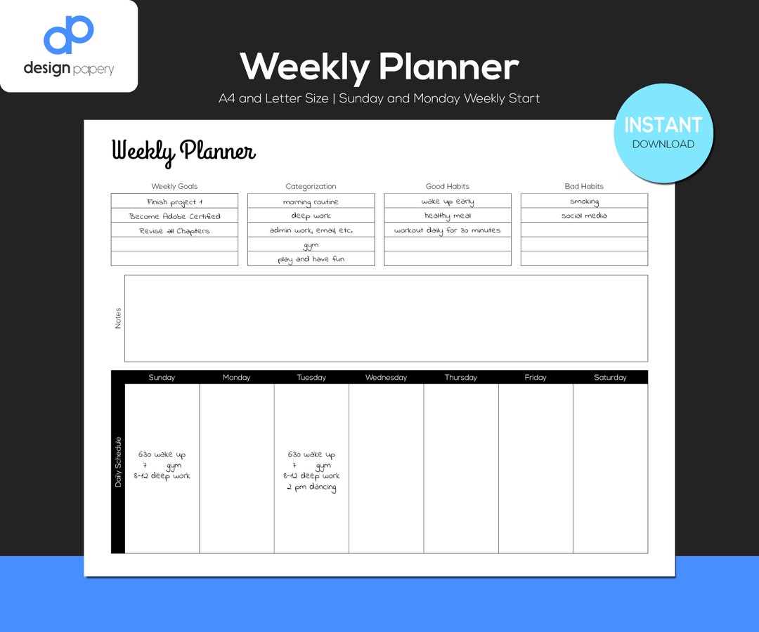 Weekly Plan, Weekly Planner, Week Structure Printable, Week Organizer ...