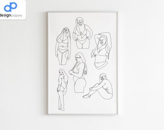 Body Positive Art, Body Positivity, Female Body Art, Feminist Wall Art, Curvy Woman Art, Fat Positive Art, Plus Size Art, Line Art Woman