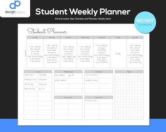 Weekly Student Planner, High-School Planner, assignments Planner, Weekly Planner, Student Printable, College Planner, Student Organizer