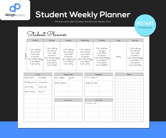 Weekly Student Planner High-school Planner Assignments | Etsy