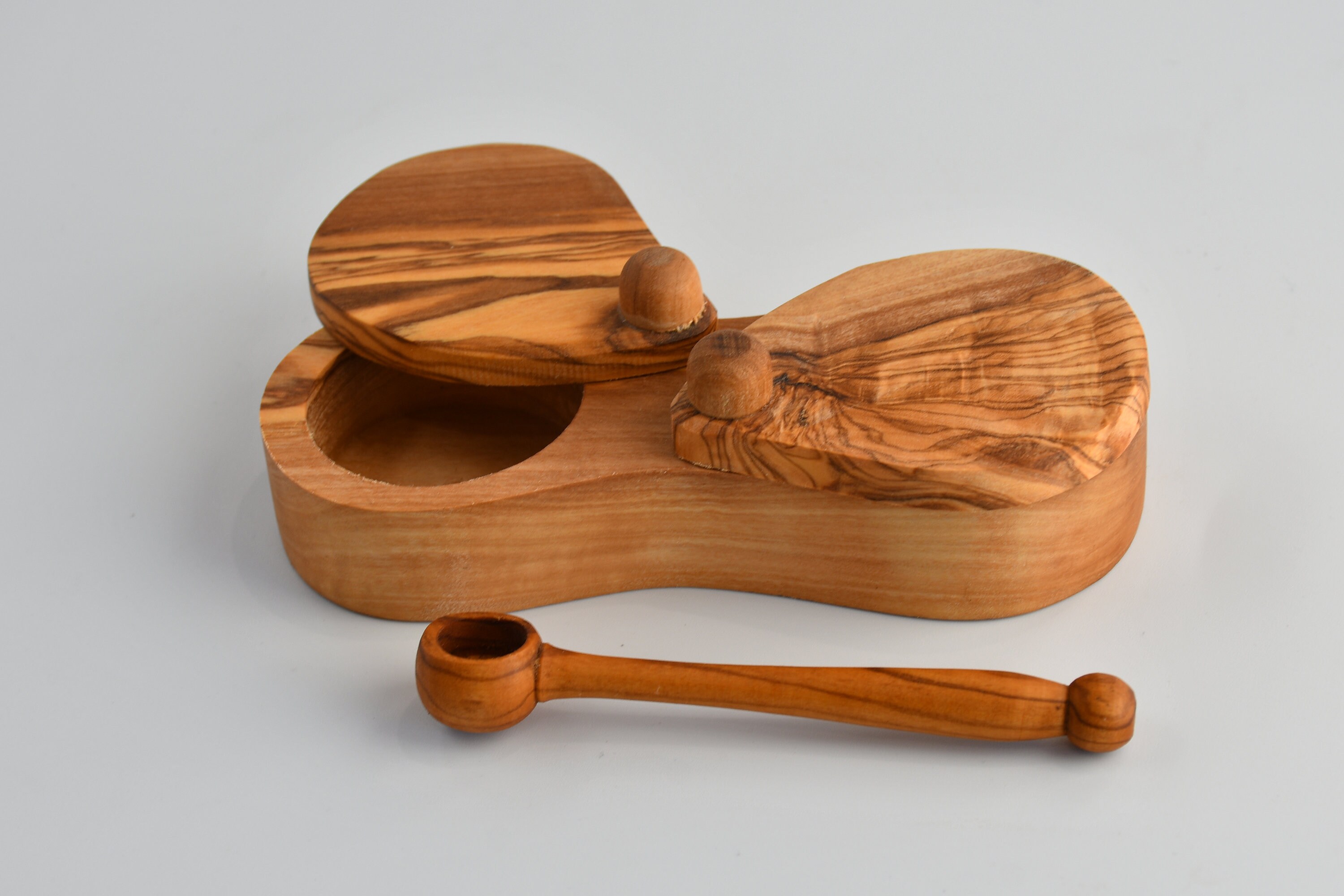 Olive wood salt and pepper pot with spoon Etsy