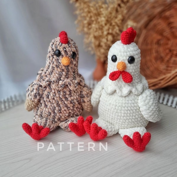 Crochet pattern rooster and hen, Amigurumi pattern chickens crochet, chickens crochet toy pattern Easter decor Country chickens