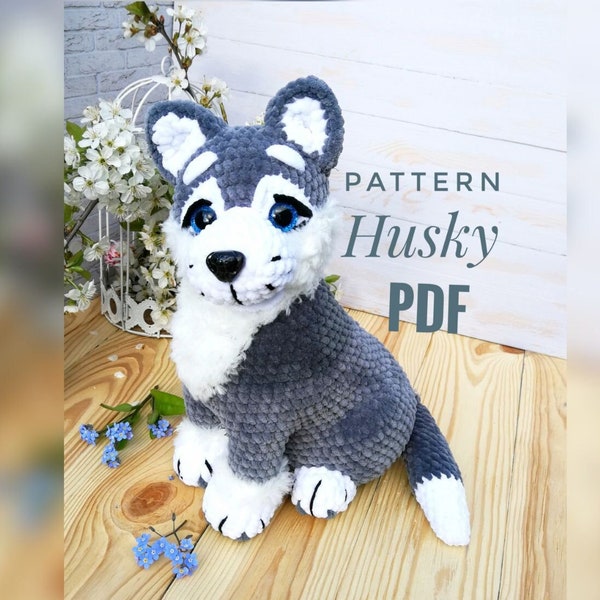 Crochet Dog Husky Pattern Amigurumi Realistic Doggie Puppy Husky, Animal Pattern