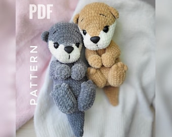 Amigurumi Muster Otter häkeln, Häkelmuster Otter Plüschtier, migurumi, PDF Anleitung Baby Seeotter, süsser Otter Stofftier